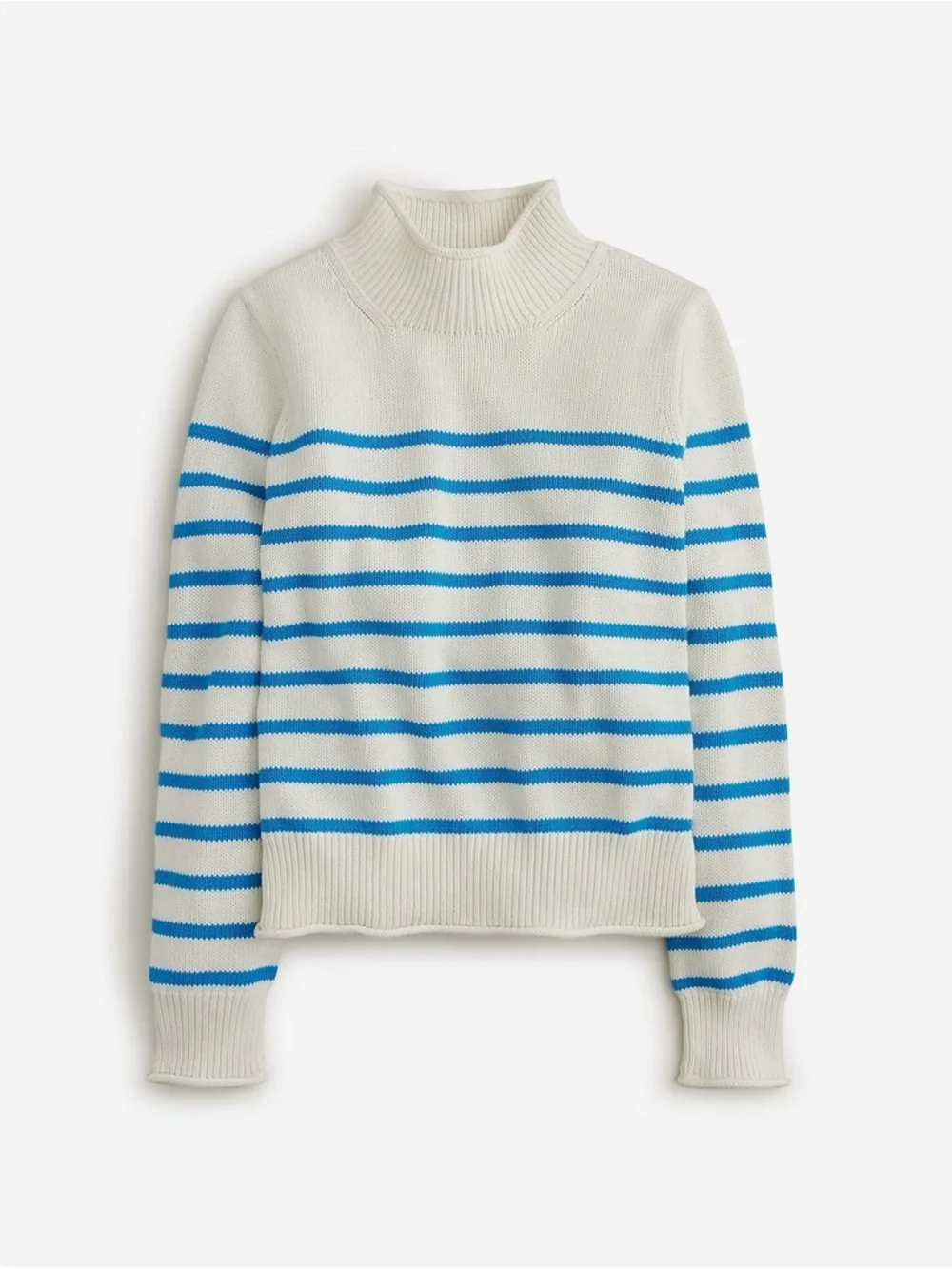 J.CREW heritage rollneck sweater stripe cream blue coastal viral prep size XS